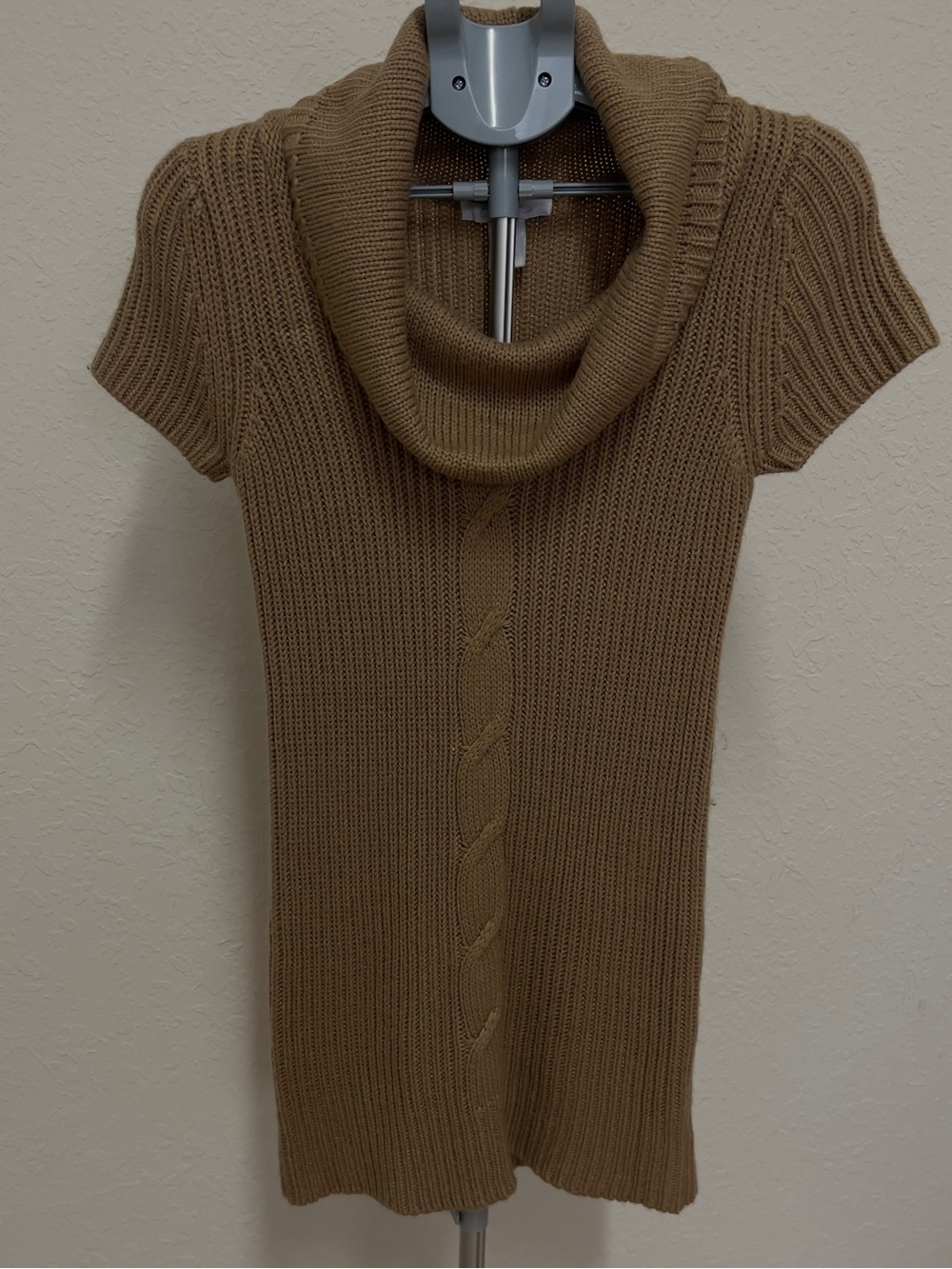 Charlotte Russe Vintage Y2K Camel Cowl Neck Short Sleeve Sweater L